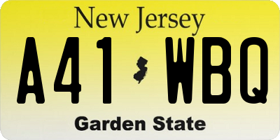NJ license plate A41WBQ