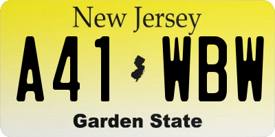 NJ license plate A41WBW