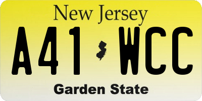 NJ license plate A41WCC