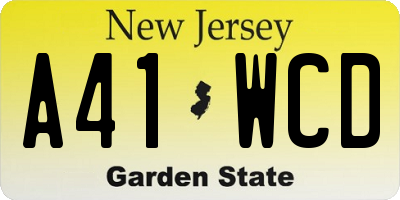 NJ license plate A41WCD