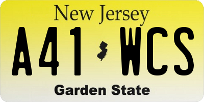 NJ license plate A41WCS
