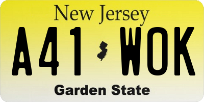 NJ license plate A41WOK