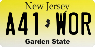 NJ license plate A41WOR