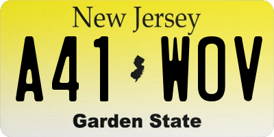 NJ license plate A41WOV
