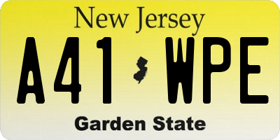 NJ license plate A41WPE