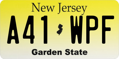 NJ license plate A41WPF