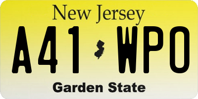 NJ license plate A41WPO