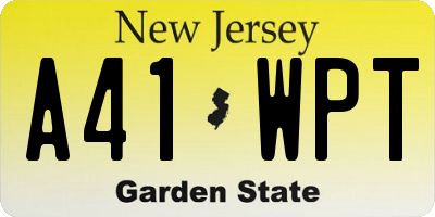 NJ license plate A41WPT