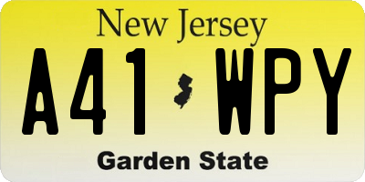 NJ license plate A41WPY