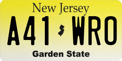 NJ license plate A41WRO