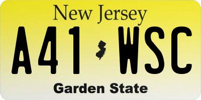 NJ license plate A41WSC