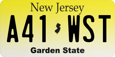 NJ license plate A41WST