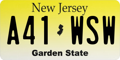 NJ license plate A41WSW