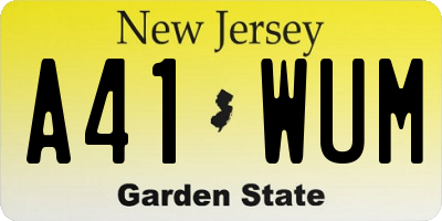 NJ license plate A41WUM