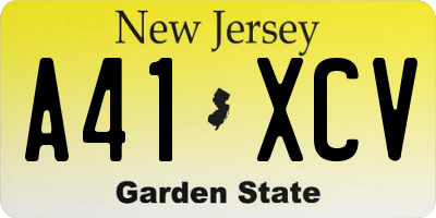 NJ license plate A41XCV