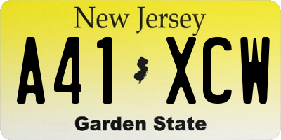 NJ license plate A41XCW