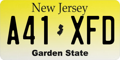 NJ license plate A41XFD