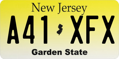 NJ license plate A41XFX