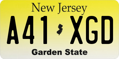 NJ license plate A41XGD