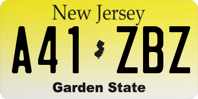 NJ license plate A41ZBZ