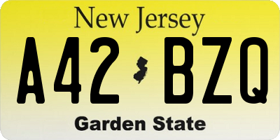 NJ license plate A42BZQ