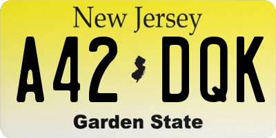 NJ license plate A42DQK
