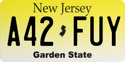 NJ license plate A42FUY