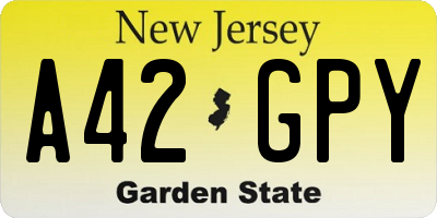 NJ license plate A42GPY