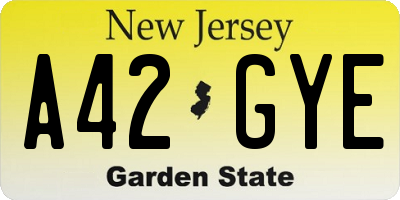 NJ license plate A42GYE