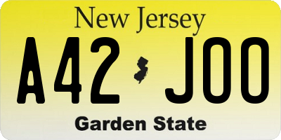 NJ license plate A42JOO