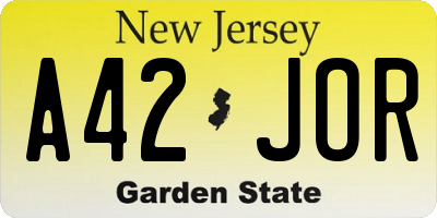 NJ license plate A42JOR