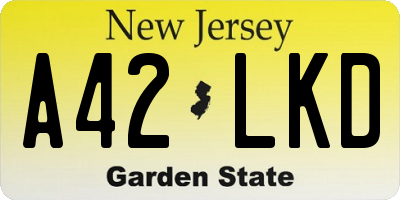 NJ license plate A42LKD