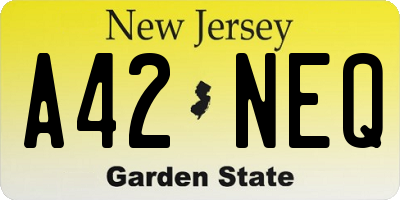NJ license plate A42NEQ