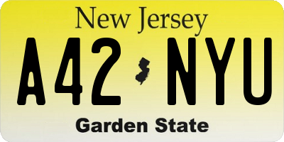 NJ license plate A42NYU