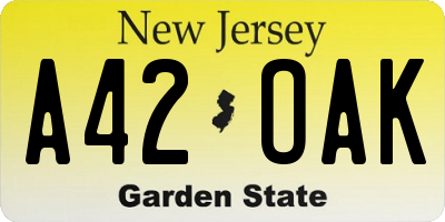 NJ license plate A42OAK