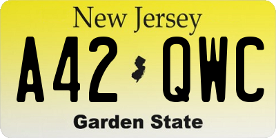 NJ license plate A42QWC