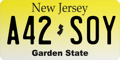 NJ license plate A42SOY