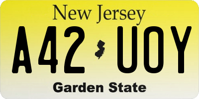 NJ license plate A42UOY