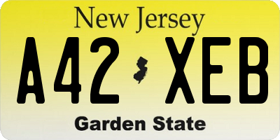 NJ license plate A42XEB