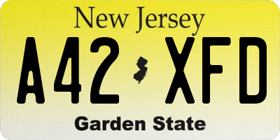 NJ license plate A42XFD