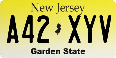 NJ license plate A42XYV
