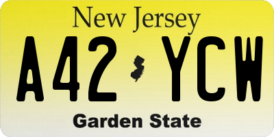 NJ license plate A42YCW