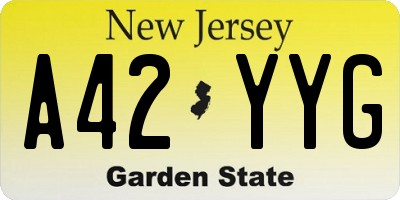 NJ license plate A42YYG