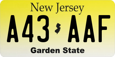 NJ license plate A43AAF