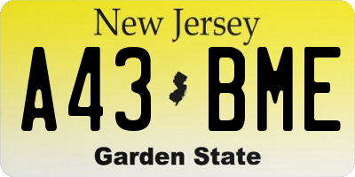 NJ license plate A43BME