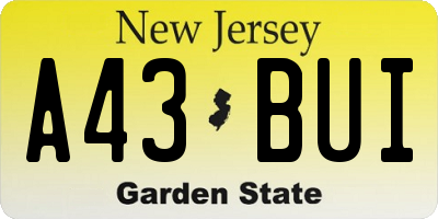 NJ license plate A43BUI