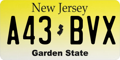 NJ license plate A43BVX