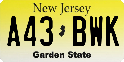 NJ license plate A43BWK