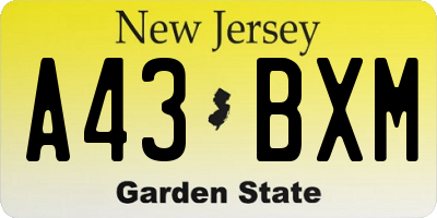 NJ license plate A43BXM