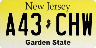 NJ license plate A43CHW